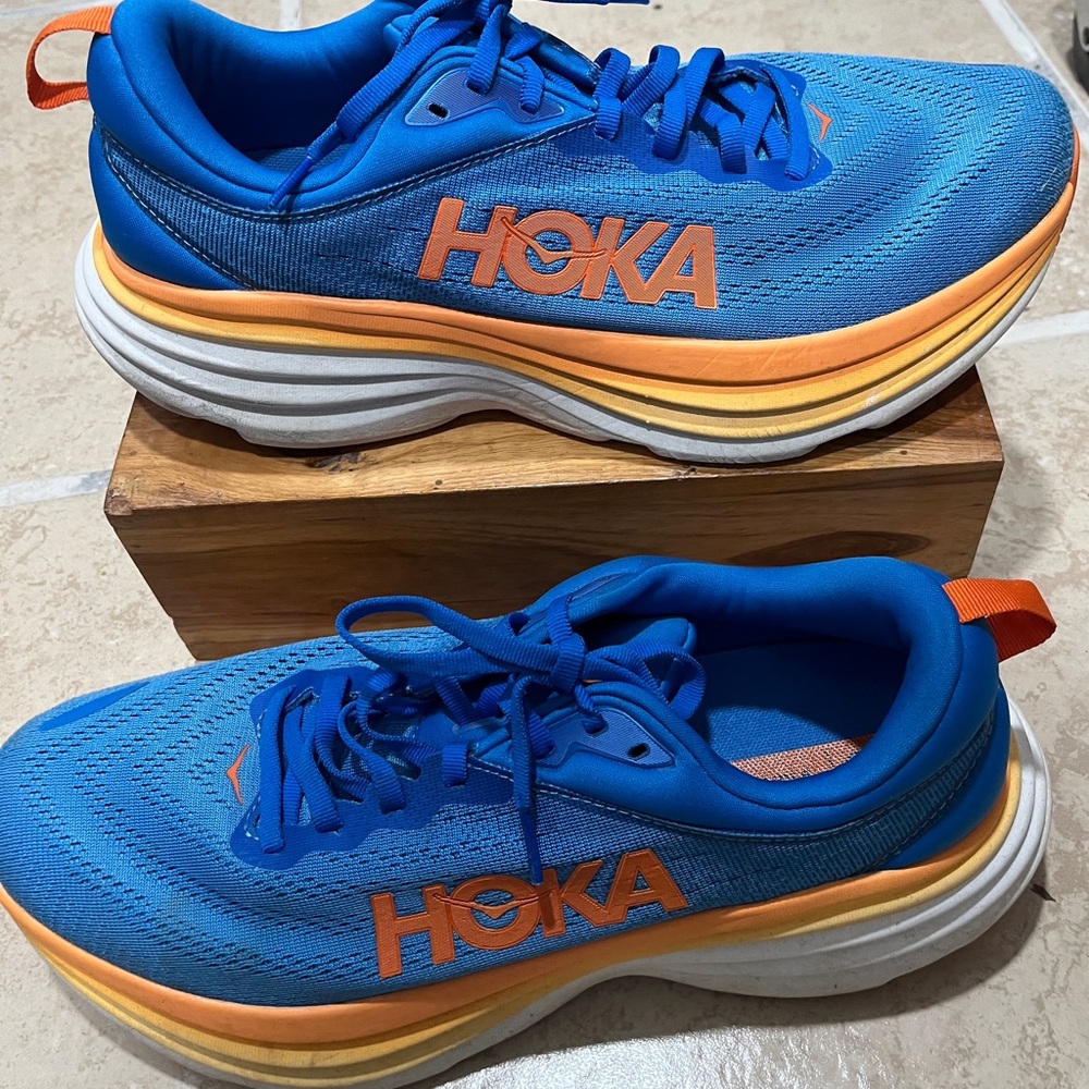 Hoka Blue and Orange Athletic Shoes